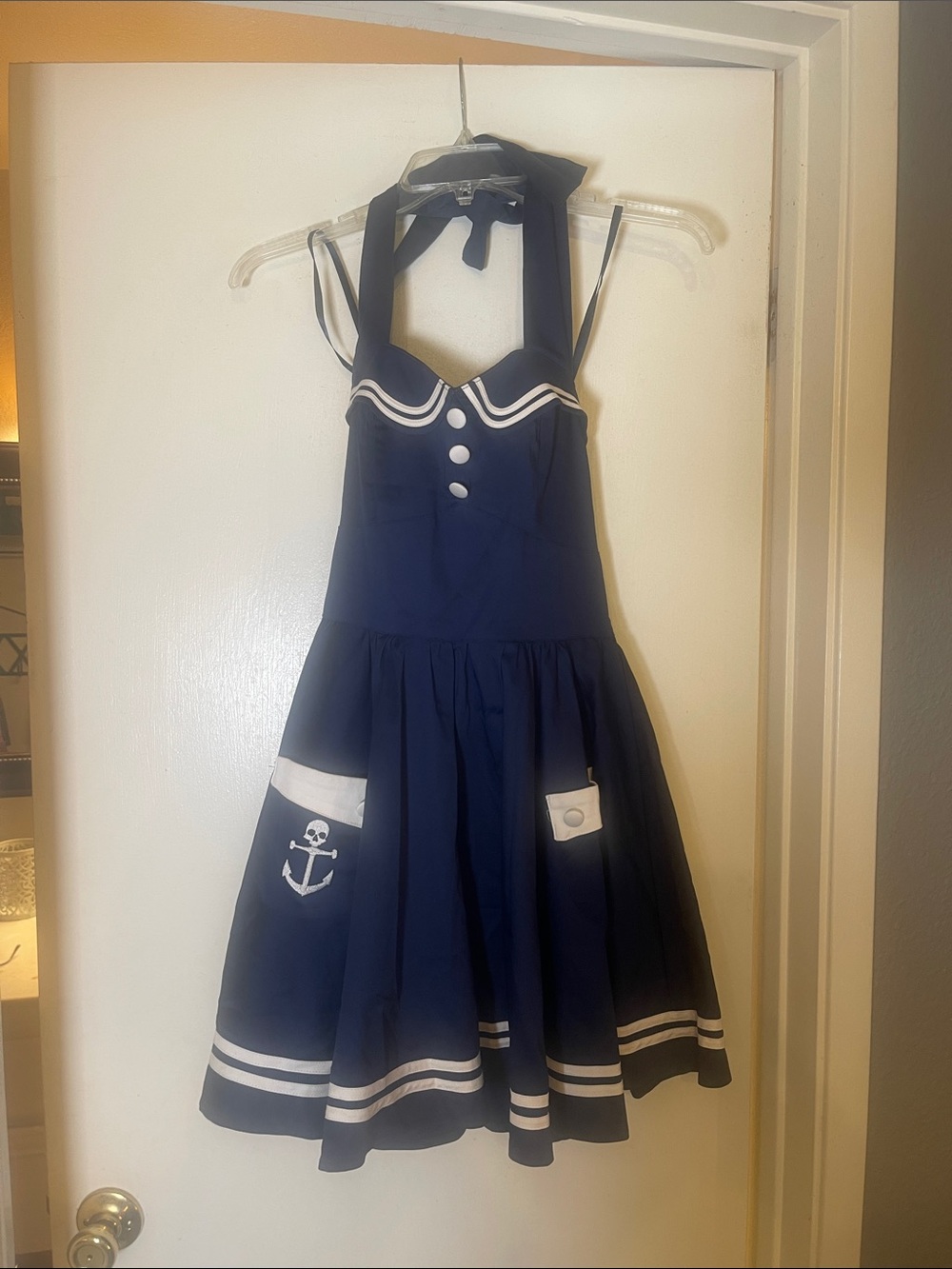 Hell bunny vixen Size small sailor dress blue and white anchor nautical NWOT